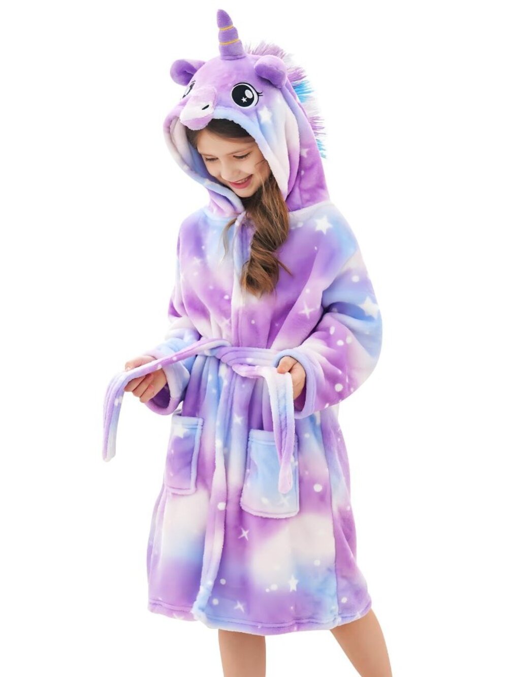 🦄 Girls’ Unicorn Fleece Hooded Robe – Size 7–9 Years 🦄